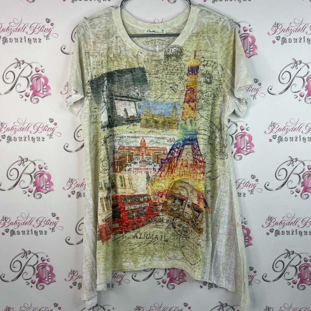 Cactus tshirt London passport travel post Multicolor Graphic Short Sleeve Tee